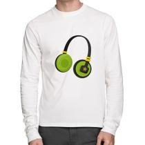 Camiseta Algodão Headphone Verde Manga Longa - Foca na Moda