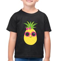 Camiseta Algodão Infantil Abacaxi Óculos e Laço - Foca na Moda