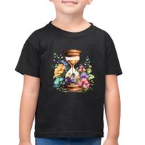 Camiseta Algodão Infantil Ampulheta Floral - Foca na Moda
