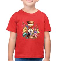 Camiseta Algodão Infantil Ampulheta Floral - Foca na Moda