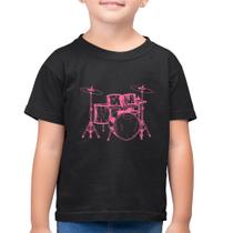 Camiseta Algodão Infantil Bateria Música (rosa) - Foca na Moda