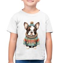 Camiseta Algodão Infantil Cachorro Bulldog Francês Natalino - Foca na Moda