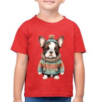 Camiseta Algodão Infantil Cachorro Bulldog Francês Natalino - Foca na Moda
