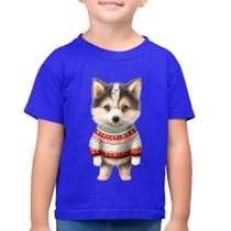 Camiseta Algodão Infantil Cachorro Husky Siberiano Natalino - Foca na Moda