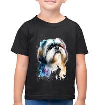 Camiseta Algodão Infantil Cachorro Shih Tzu Watercolor - Foca na Moda