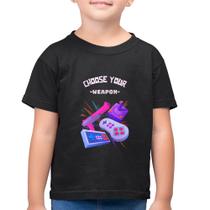 Camiseta Algodão Infantil Choose your weapon - Foca na Moda