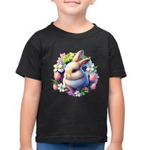 Camiseta Algodão Infantil Coelhinho e flores - Foca na Moda