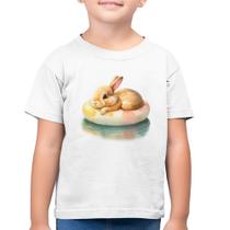 Camiseta Algodão Infantil Coelhinho Relaxando Na Piscina - Foca na Moda
