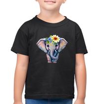 Camiseta Algodão Infantil Elefante E Flores - Foca na Moda