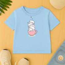 Camiseta Algodão Infantil Estamp Gatinha Na Xícara Blusa Feminina Fofa Delicada Manga Curta Camiseta Algodão Infantil Estamp Gatinha Na Xícara Blusa Feminina Fofa Delicada Manga Curta