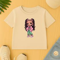 Camiseta Algodão Infantil Estamp Menina Tranças Blusinha T-shirt Feminina Look Fashion