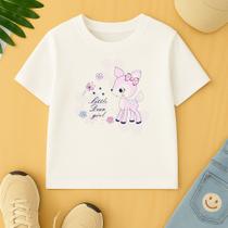 Camiseta Algodão Infantil Estampa Little Deer Girl Cervo Bamb Floresta Inverno Look Estiloso Escola