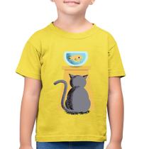 Camiseta Algodão Infantil Gato e Aquário - Foca na Moda