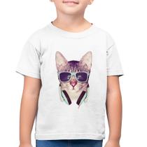 Camiseta Algodão Infantil Gato Headphone - Foca na Moda