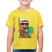 Camiseta Algodão Infantil Gato nas Férias - Foca na Moda