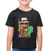 Camiseta Algodão Infantil Gato nas Férias - Foca na Moda