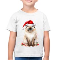 Camiseta Algodão Infantil Gato Natalino - Foca na Moda