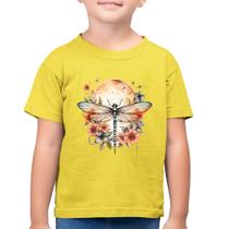 Camiseta Algodão Infantil Libélula, Lua e Flores - Foca na Moda