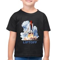 Camiseta Algodão Infantil Liftoff: Lançamento do Ônibus Espacial - Foca na Moda