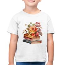 Camiseta Algodão Infantil Livros e flores - Foca na Moda