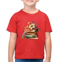 Camiseta Algodão Infantil Livros e Flores Vintage - Foca na Moda
