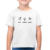 Camiseta Algodão Infantil Man Woman Geek - Foca na Moda