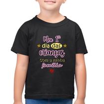 Camiseta Algodão Infantil Meu primeiro dia das crianças (rosa) - Foca na Moda