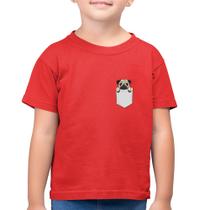 Camiseta Algodão Infantil PUG de Bolso - Foca na Moda