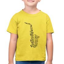 Camiseta Algodão Infantil Saxofone Notas Musicais - Foca na Moda