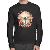Camiseta Algodão Libélula, Lua e Flores Manga Longa - Foca na Moda Camiseta Algodão Libélula, Lua e Flores Manga Longa - Foca na Moda