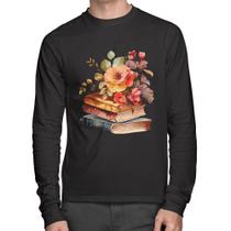 Camiseta Algodão Livros e flores Manga Longa - Foca na Moda