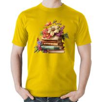 Camiseta Algodão Livros e Flores Vintage - Foca na Moda
