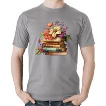 Camiseta Algodão Livros e Flores Vintage - Foca na Moda