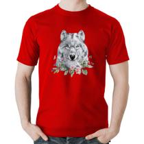 Camiseta Algodão Lobo e Flores - Foca na Moda