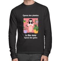 Camiseta Algodão Louca das plantas is the new louca dos gatos Manga Longa - Foca na Moda