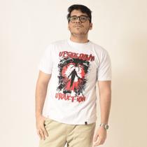 Camiseta Algodão Manga curta Branca Estampada UpsideDown Abdution