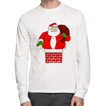 Camiseta Algodão Papai Noel Chaminé Manga Longa - Foca na Moda