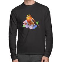 Camiseta Algodão Pássaro e Flores Manga Longa - Foca na Moda