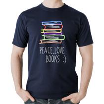 Camiseta Algodão Peace Love Books - Foca na Moda