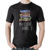 Camiseta Algodão Peace Love Books - Foca na Moda