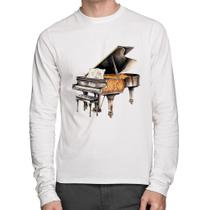 Camiseta Algodão Piano Arte Manga Longa - Foca na Moda