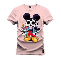 Camiseta Algodão Plus Size Premium Tamanho Especial Mickey Caveira