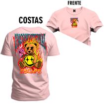 Camiseta Algodão Plus Size Premium Tamanho Especial Urso Fogão Fire Cabuloso Frente e Costas