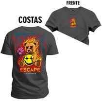 Camiseta Algodão Plus Size Premium Tamanho Especial Urso Fogão Fire Cabuloso Frente e Costas