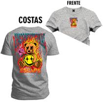 Camiseta Algodão Plus Size Premium Tamanho Especial Urso Fogão Fire Cabuloso Frente e Costas