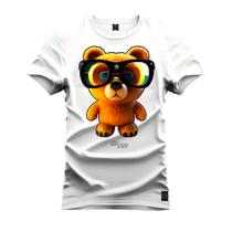 Camiseta Algodão Plus Size Premium Tamanho Especial Urso Oculos