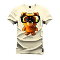 Camiseta Algodão Plus Size Premium Tamanho Especial Urso Oculos