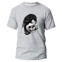 Camiseta Algodão Premium Estampa Digital Caveira Com Corvo