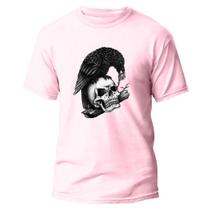 Camiseta Algodão Premium Estampa Digital Caveira Com Corvo
