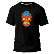 Camiseta Algodão Premium Estampa Digital Caveira Mexicana